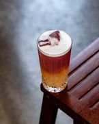 cloud piercer // wild turkey bourbon + luxardo amaretto + egg white + lambrusco float. link in bio for a list of all our hand-crafted cocktails 👀