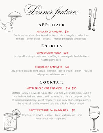 Dinner Features 6/19 & 6/20