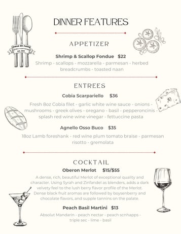 Dinner Features 1/16 - 1/17