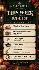 Malt & Barley event calendar, October 5 to 11, 2026