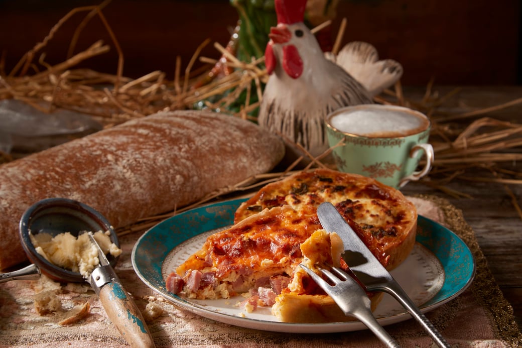 Small Ham and Cheddar quiche