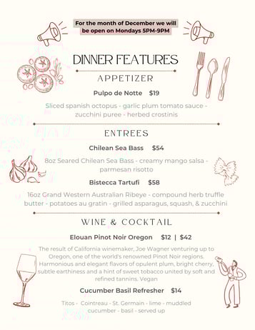 Dinner Features 10-10 & 10/11