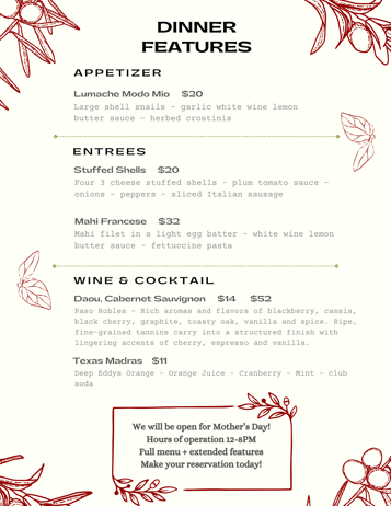 Dinner Features 5-6  /  5-8