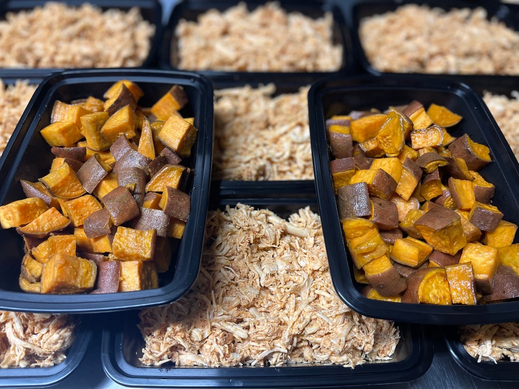 Chipotle-lime shredded chicken w/ roasted sweet potatoes