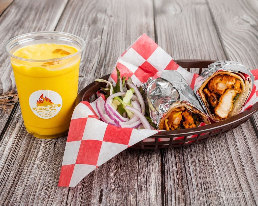 Chicken roll & Mango lassi