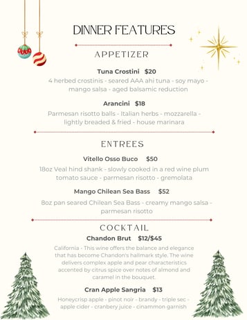 Dinner Features 12-23 / 12-31