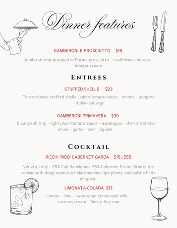 Dinner Features 6/9 - 6/11