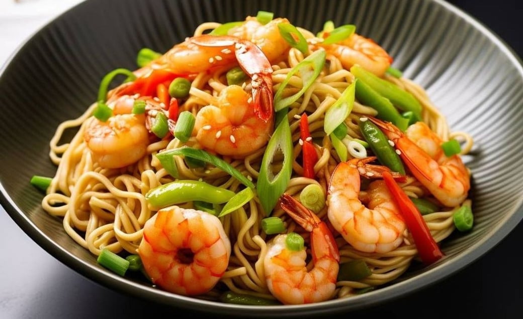 Grilled Shrimp with Noodles Wok