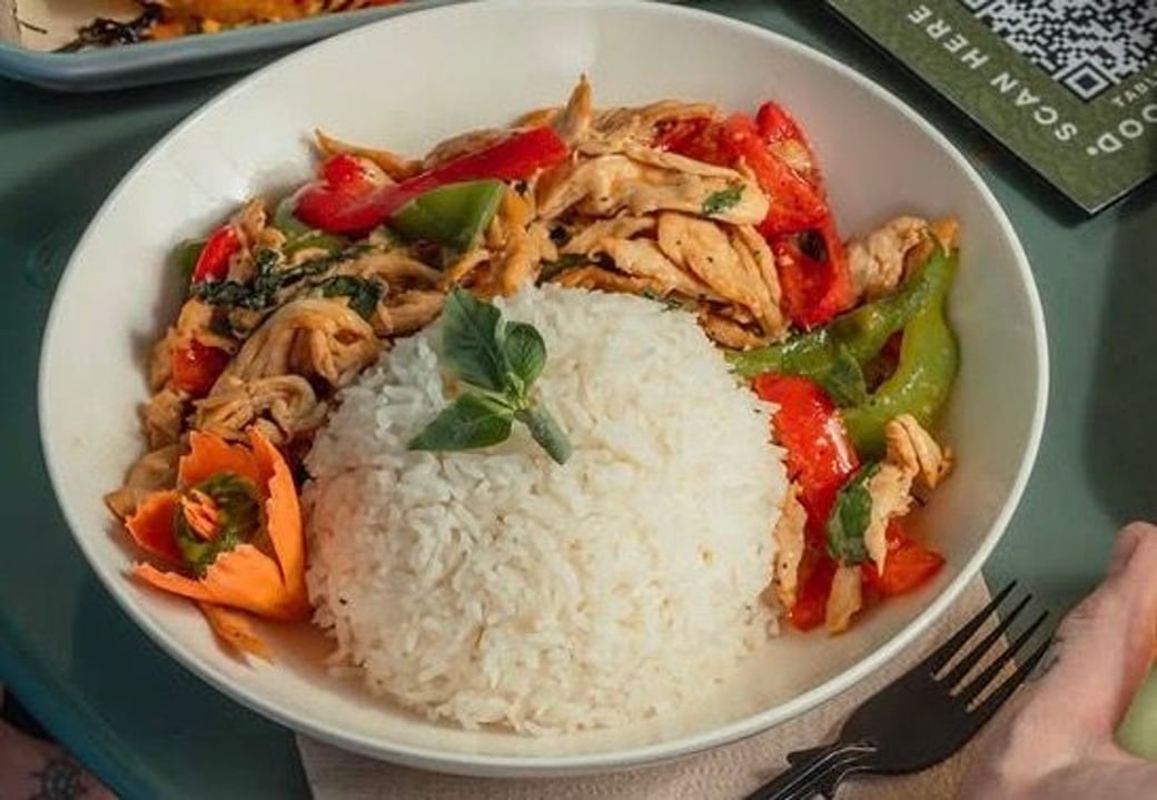 Basil stir fry and jasmine rice