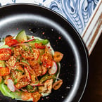 so elegant! so fancy! so fresh! say 👋 to our fattoush // ontario seasonal vegetables + buttermilk lime dressing + pita croutons.