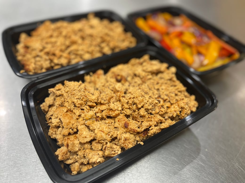 Taco seasoned ground turkey w/ sautéed peppers and onions