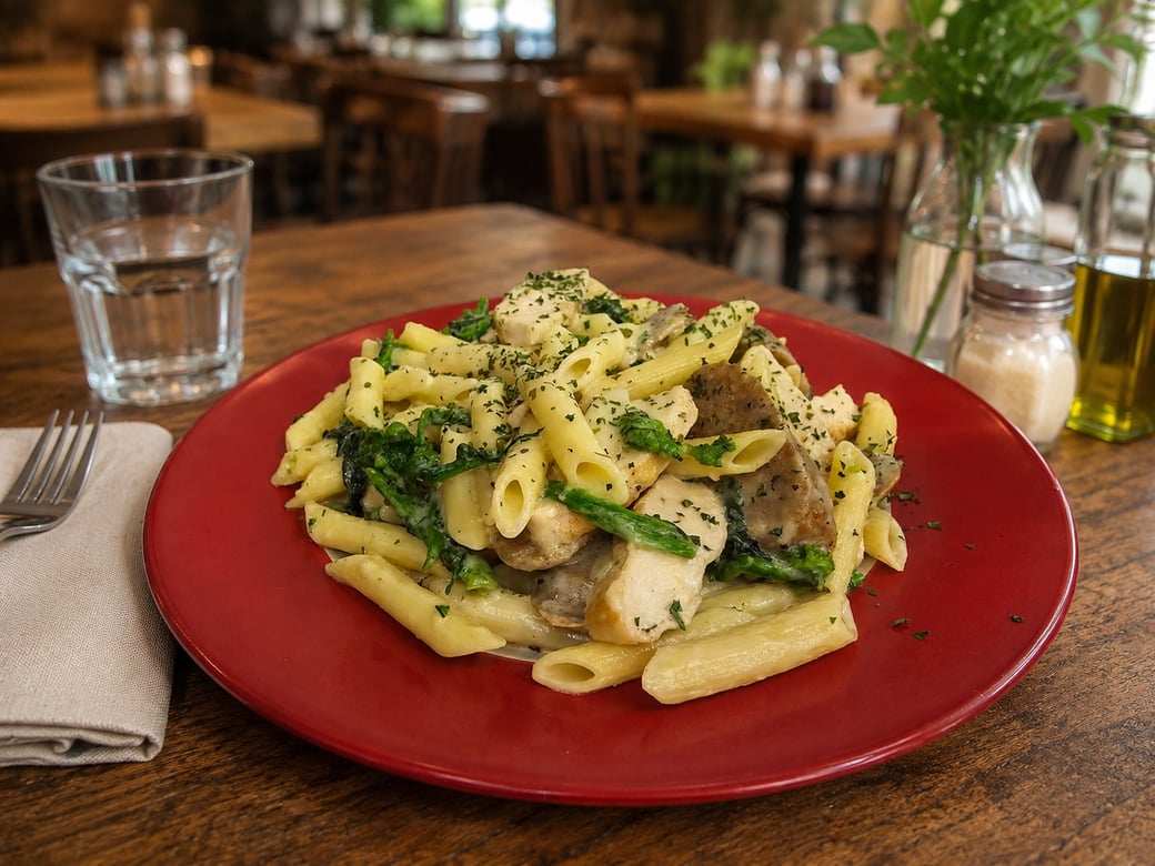 Chicken & Sausage Alfredo with Broccoli Rabe