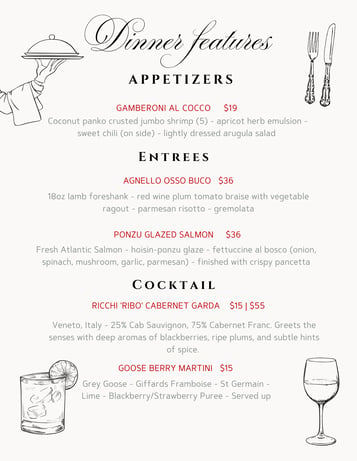 Dinner Features 5/22 - 5/23