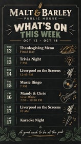 Malt & Barley event calendar, October 12 to 18, 2026