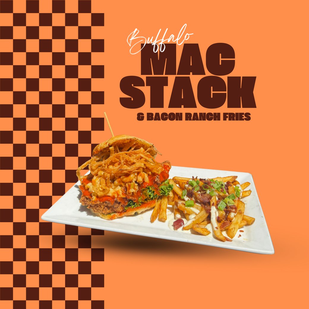 Buffalo Mac Stack with Bacon Ranch Fries