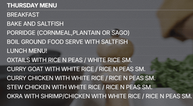Thursday’s menu