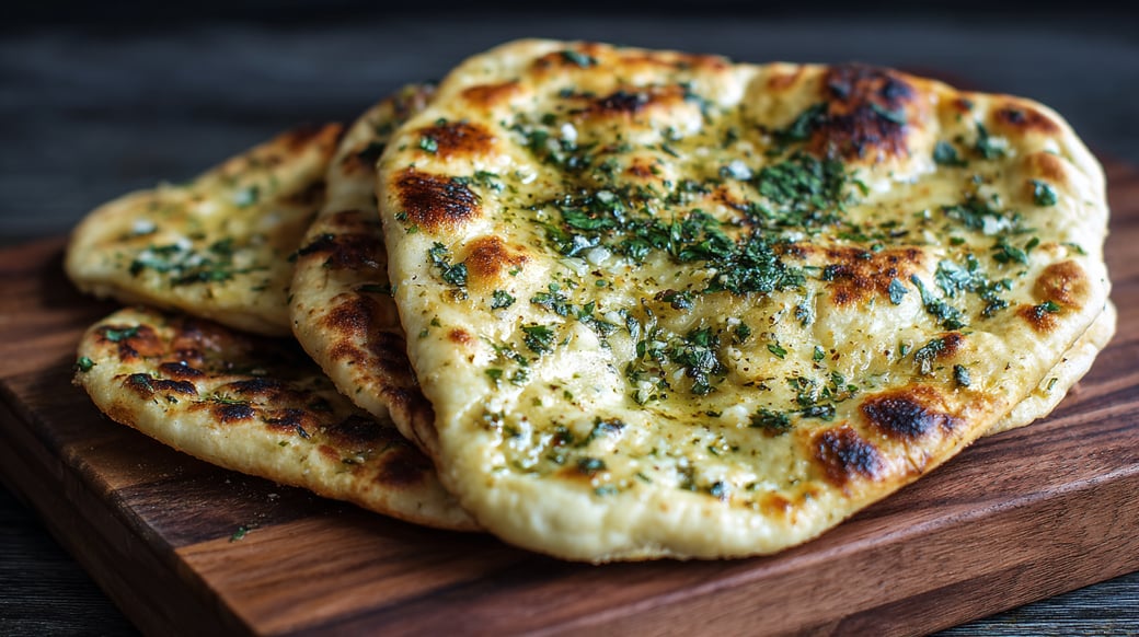 Fresh Made Garlic Herb Naan Bread