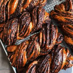 dark chocolate & tahini babka with candied cocoa nibs brushed with a fig leaf syrup 🧙‍♀️