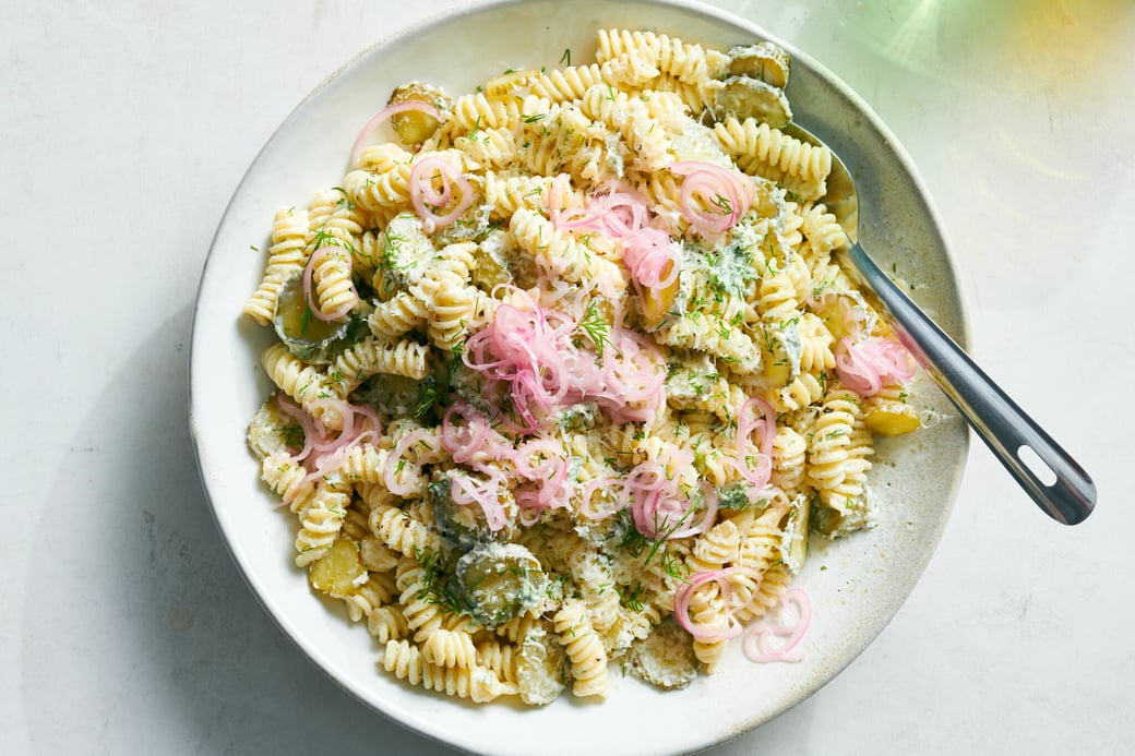 Herb Grilled Chicken Breast with Pasta and Pickle Salad