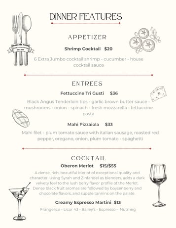 Dinner Features 1/21 - 1/22