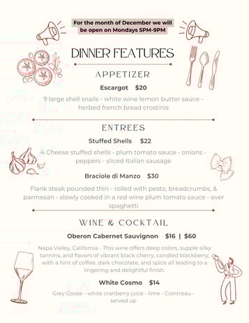 Dinner Features 11-4 / 11/6