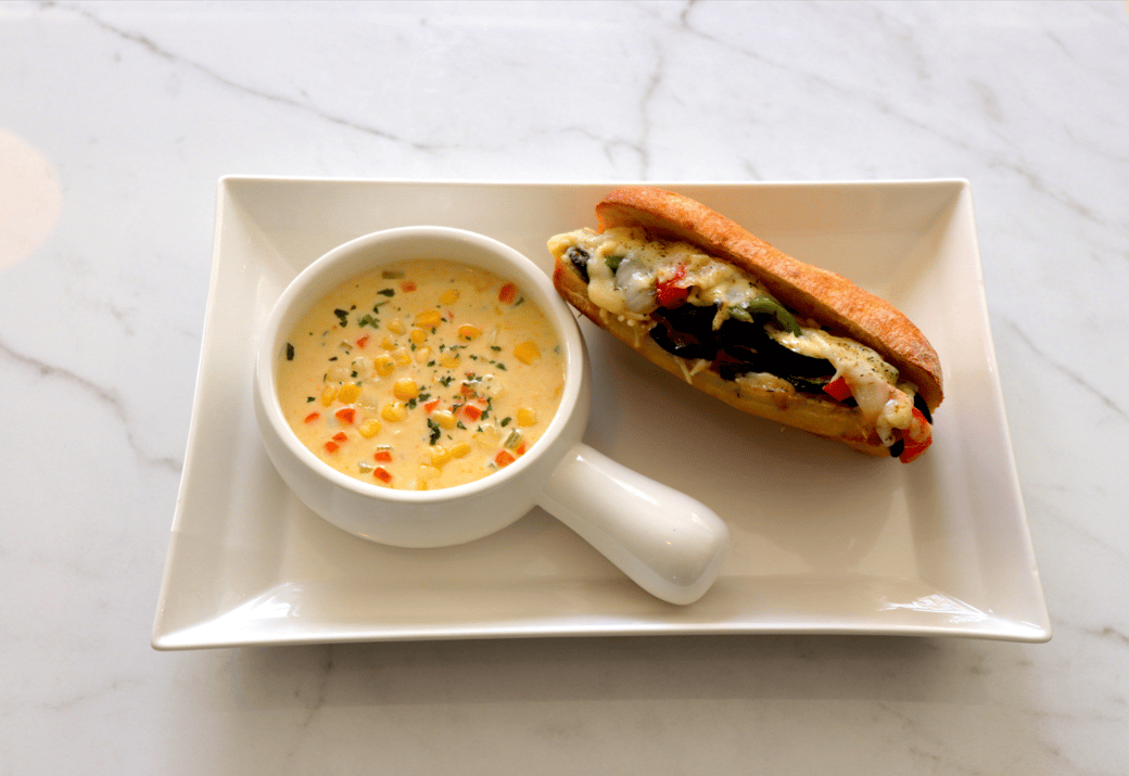 CORN CHOWDER - GRILLED ITALIAN VEGGIE SANDWICH COMBO