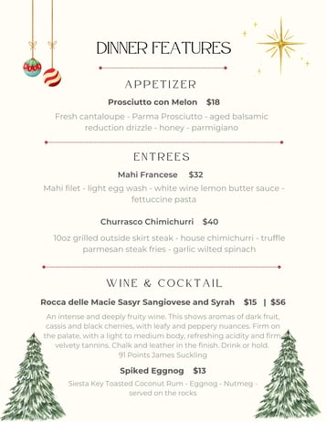 Dinner Features 12-16 / 12-18
