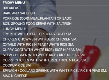 Friday’s menu