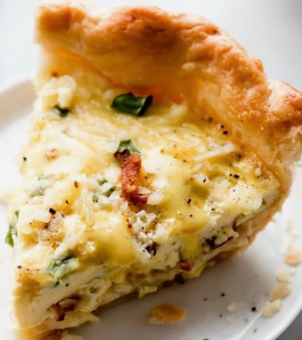 Bacon White Cheddar Scallion Quiche Slice