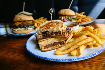 Birria beef, sourdough, White American, birria jus for dipping. The Birria Grilled Cheese Wich is not subtle and was not trying to be. Scratch made, no shortcuts, on the menu now. 

📸: Birria Grilled Cheese 

#stillwaterstavern #birria #grilledcheese #scratchkitchen #tampabay