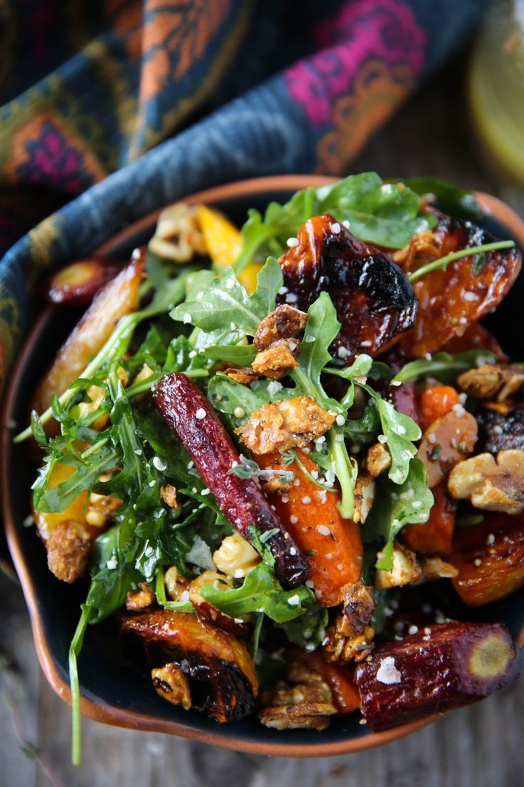 Baby Kale and Shaved Root Vegetable Salad with Honey Citrus Dressing  