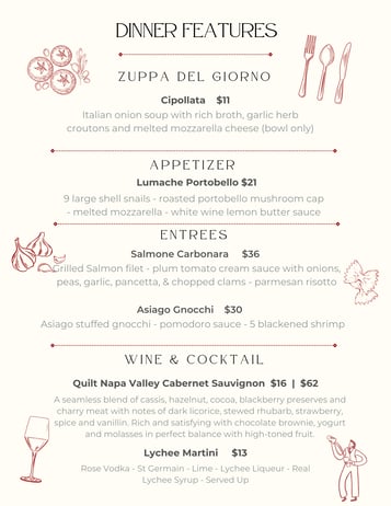 Dinner Features 12-2 / 12-4