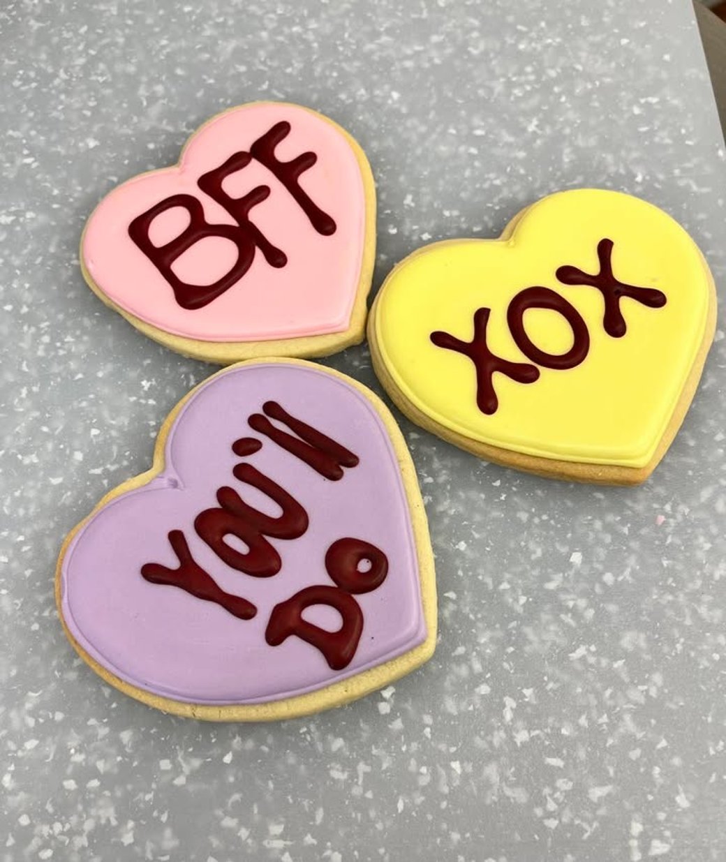 Conversation heart sugar cookie
