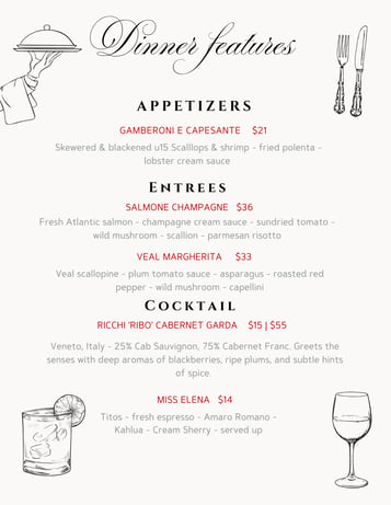 Dinner Features 5/12 - 5/14