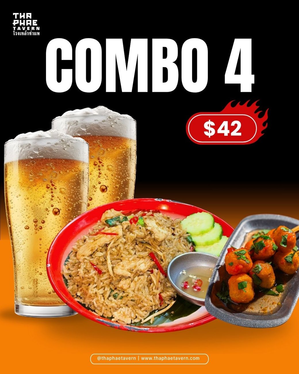 Combo 4: Green Curry Fried Rice + Fish balls + 2 House Beers