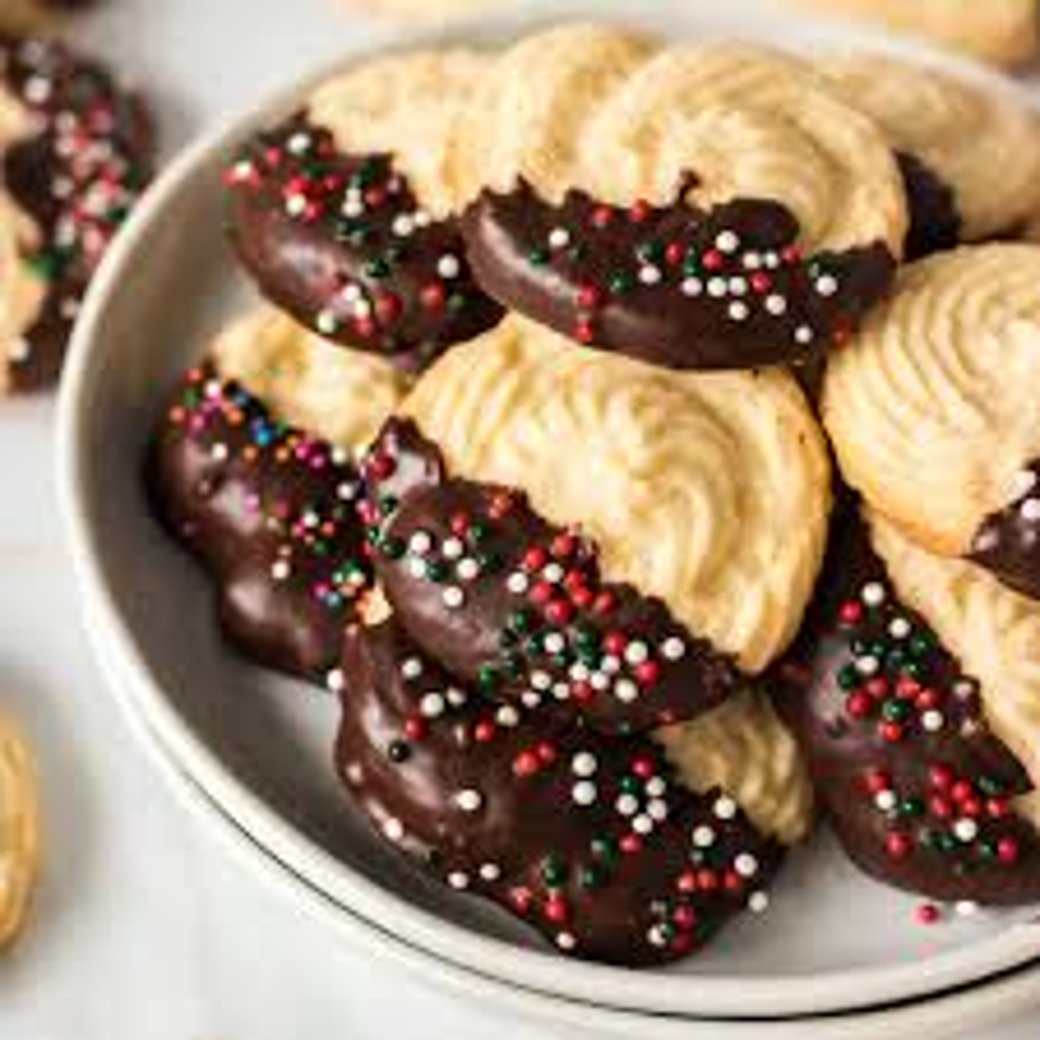 Chocolate Dipped Christmas Butter Cookies