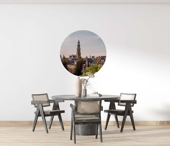 Opvallende behangcirkel met bedrukte merknaam