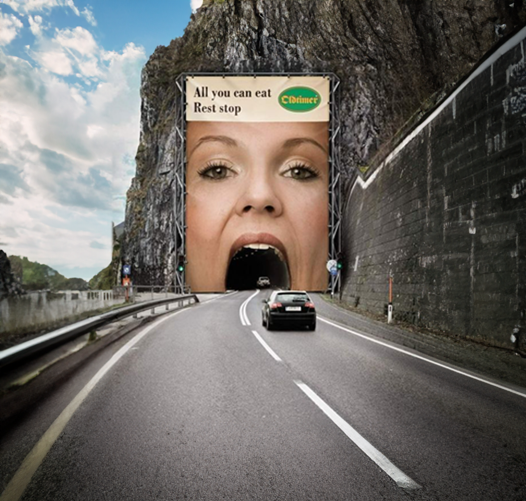 all you can eat tunnel buitenreclame advertentie autoweg
