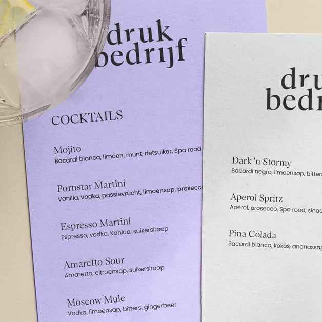 Ongevouwen menukaart