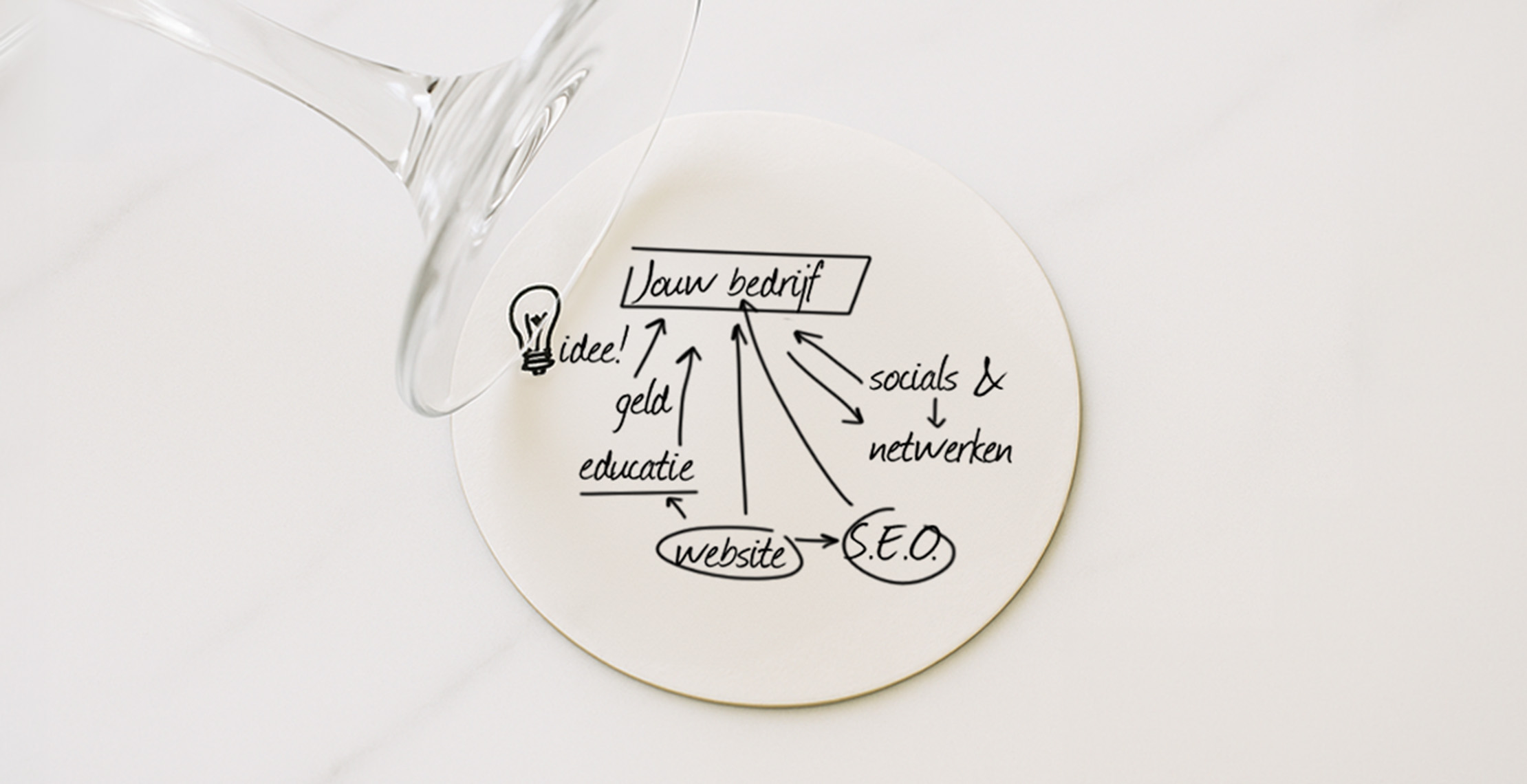 Business idee op bierviltje geschreven.