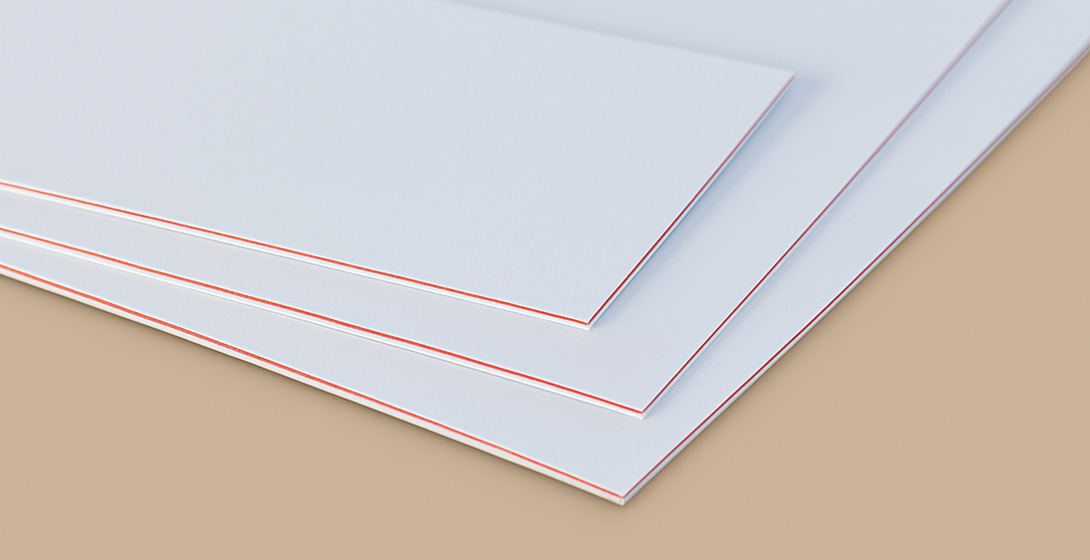 Multiloft papier roze wit verschillende formaten op elkaar met beigen ondergrond.