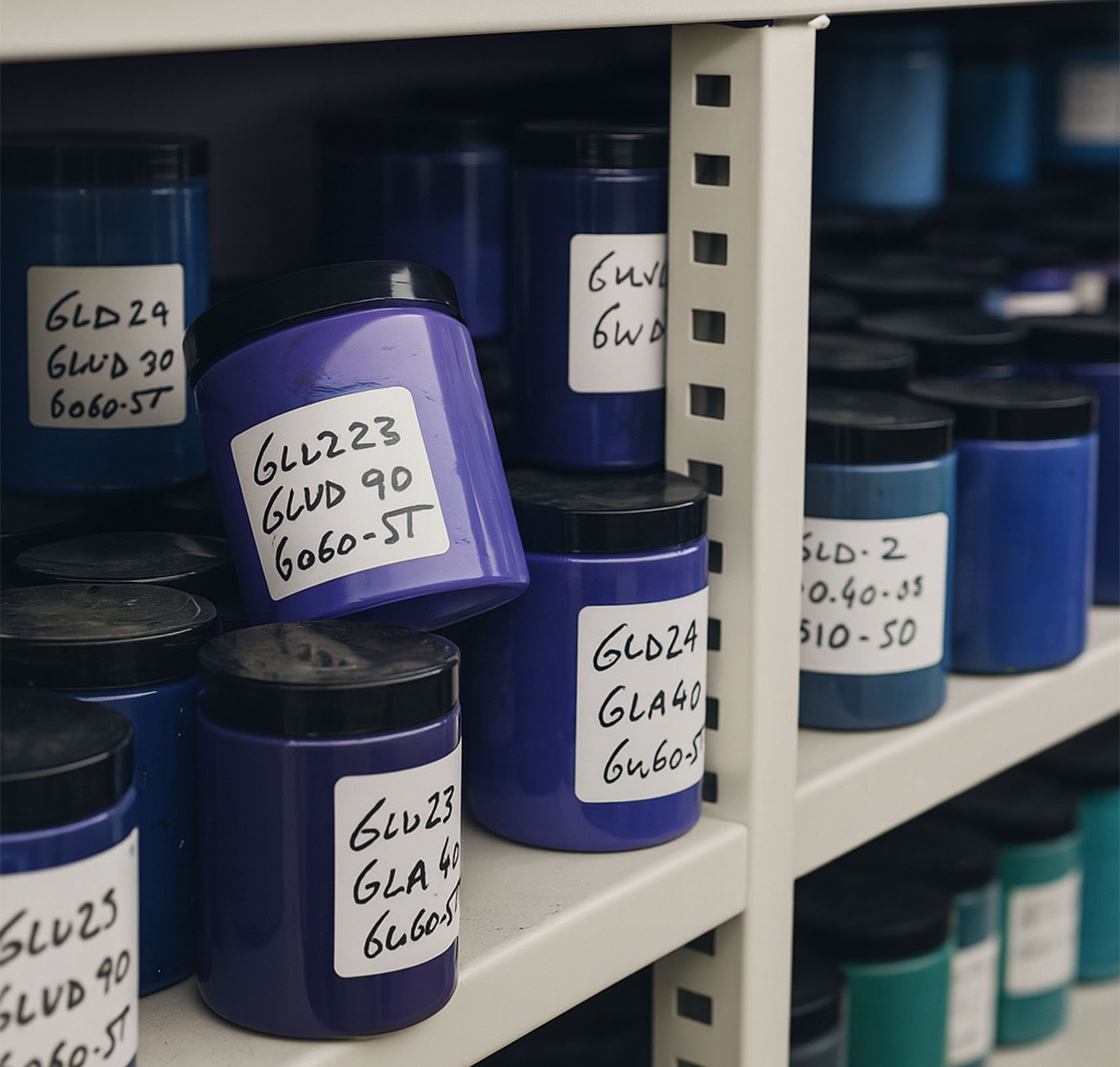 Verschillende kleuren voor het bedrukken van glas.