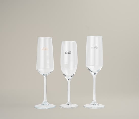 Champagne glazen bedrukken met eigen logo