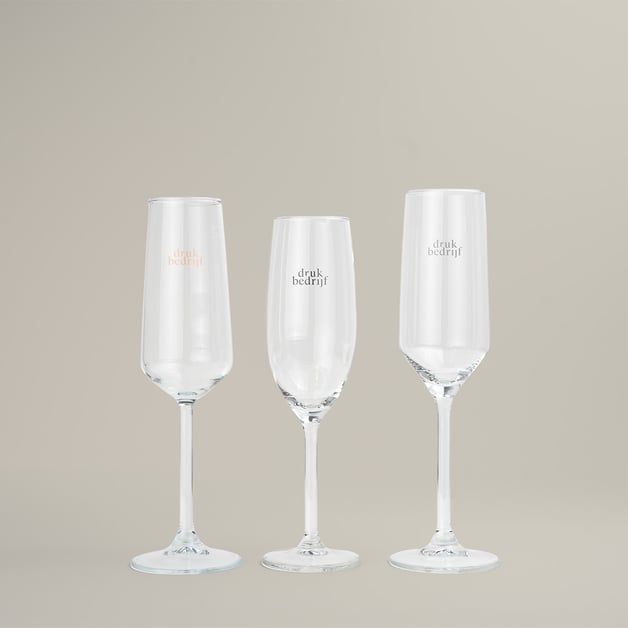 Champagne glazen bedrukken met eigen logo