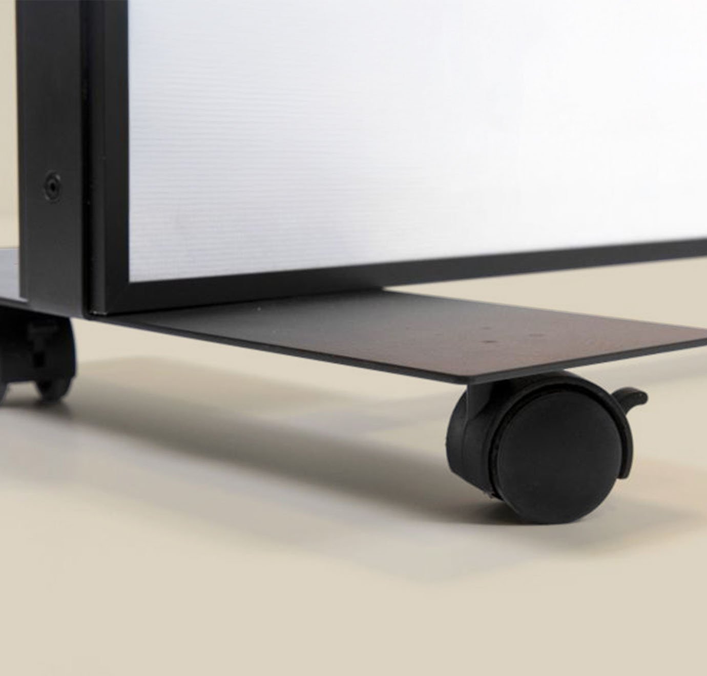 Detail van akoestische scheidingswanden die gepersonaliseerd kunnen worden. 