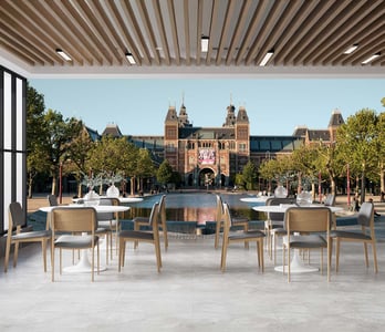 Opvallend fotobehang met bedrukte merknaam