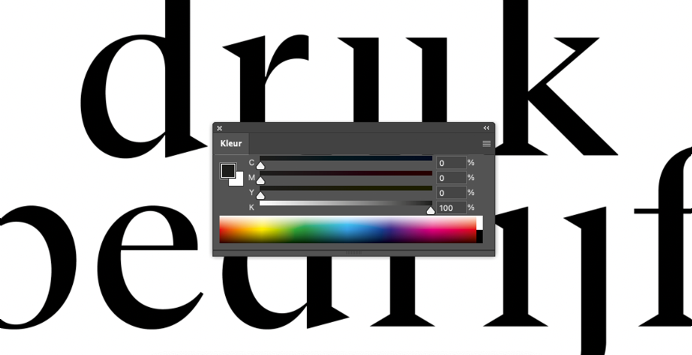 Kleurcode zwart in Adobe CMYK 