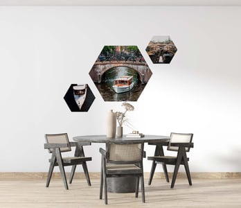 Foto op hexagon bedrukt met eigen afbeelding of logo