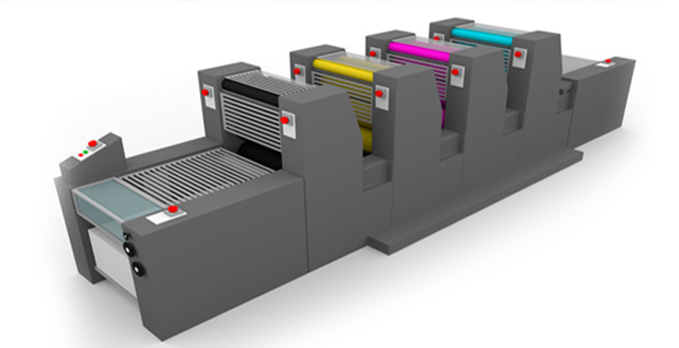 Drukstraat offset drukken printer met witte achtergrond.