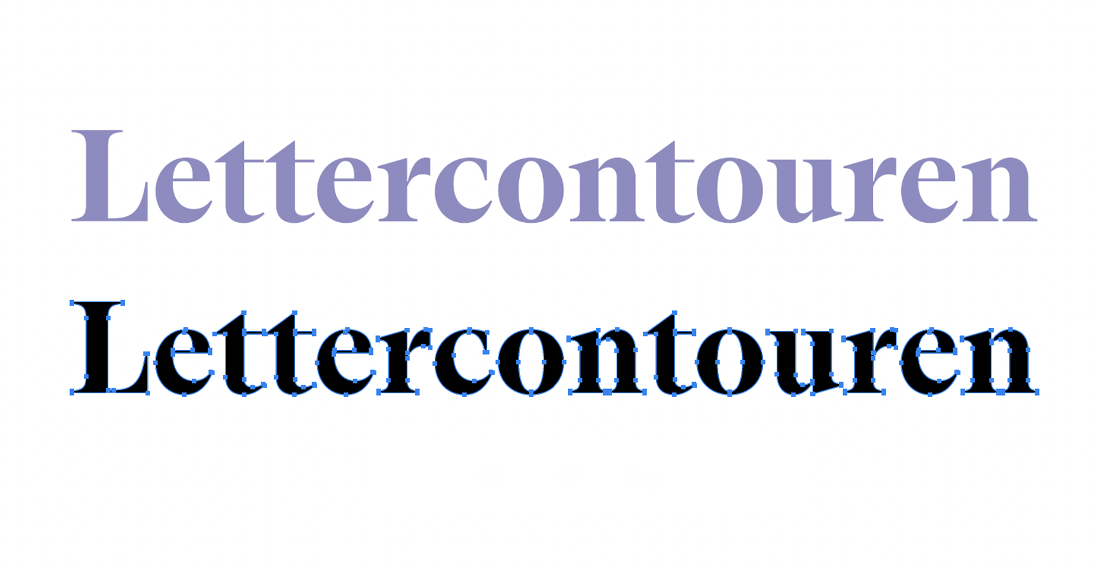 Voorbeeld van lettercontouren in drukwerkbestanden: tekst omgezet naar contouren